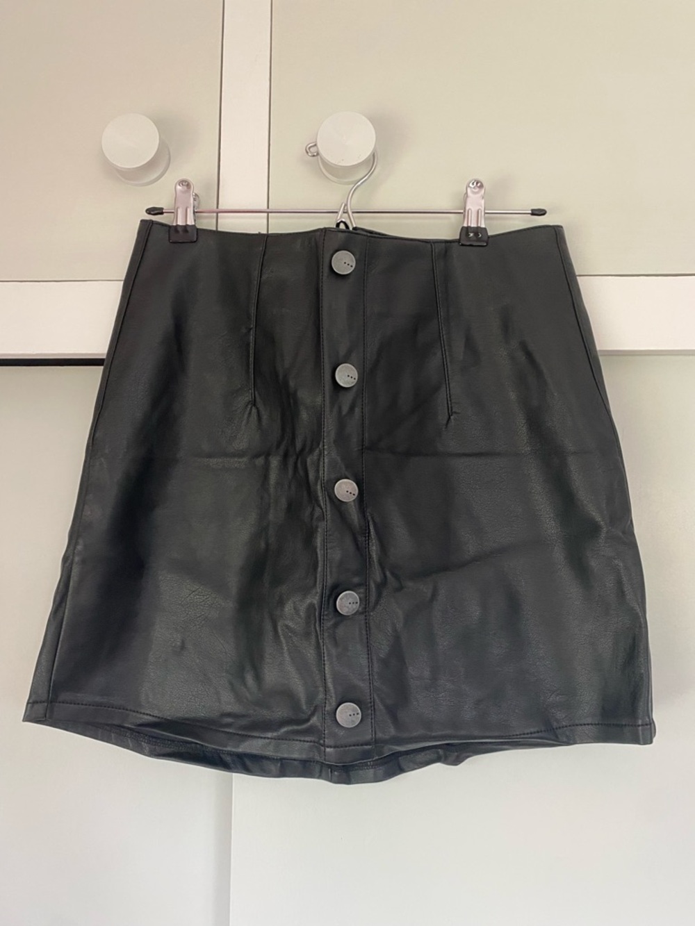 TGLA Faux Leather Button-Front Mini Skirt - Black
